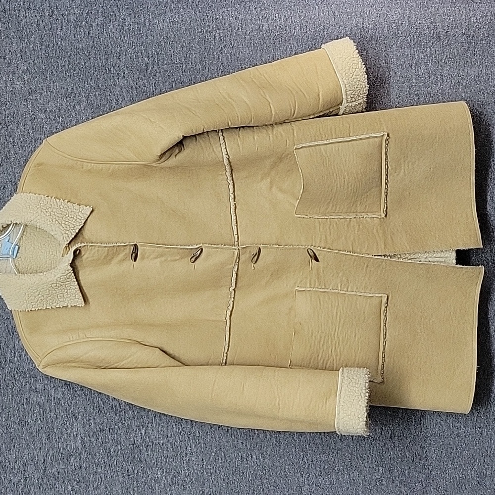 Sigrid Olson So Blue Tan Suede Look Faux Sherpa Lined Coat Womens Size M